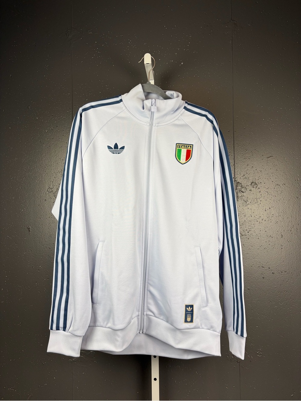 adidas White Track Jacket with Navy Three-Stripes and Italy Crest